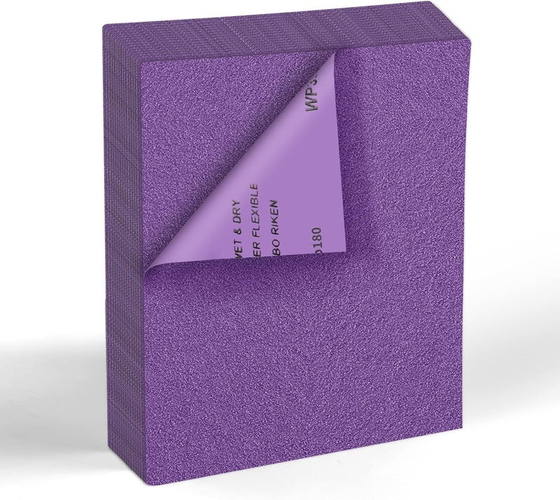 MAXMAN 180 Grit Sandpaper 20 PCS, Wet Dry Sandpaper Sheets 9 x 11 Inch, Sand Paper for Wood Furniture, White Fused Alumina Abrasive Sanding Paper for Metal, Drywall, Automotive Polishing, Purple - Image 1